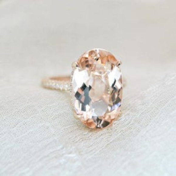 6.10 Ct. Brilliant Oval Cut Morganite Solitaire Engagement Ring 14K Rose Gold 6 - Picture 1 of 8